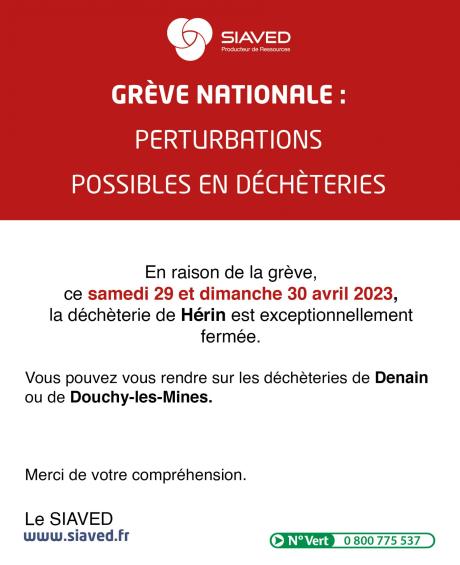 Grève. Déchèterie de Hérin fermée les 29 et 30 avril 2023. Déchèterie de Denain et de Douchy les Mines ouvertes