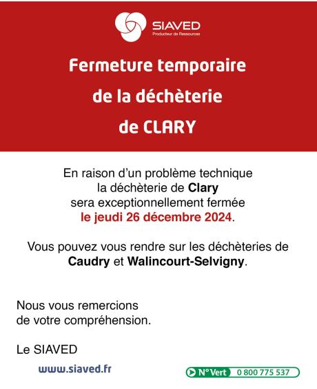 Fermeture temporaire déchéterie Clary