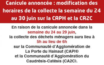 Changement temporaire d'horaires de la collecte sur la CAPH et la CA2C