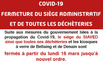 Covid 19 : fermeture du siège du SIAVED et de toutes ses déchèteries