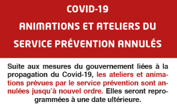 Covid-19 : animations et ateliers du service prévention annulés