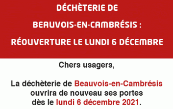  Réouverture de Beauvois-en-Cambrésis le lundi 6 décembre