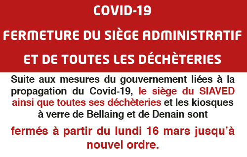 Covid 19 : fermeture du siège du SIAVED et de toutes ses déchèteries