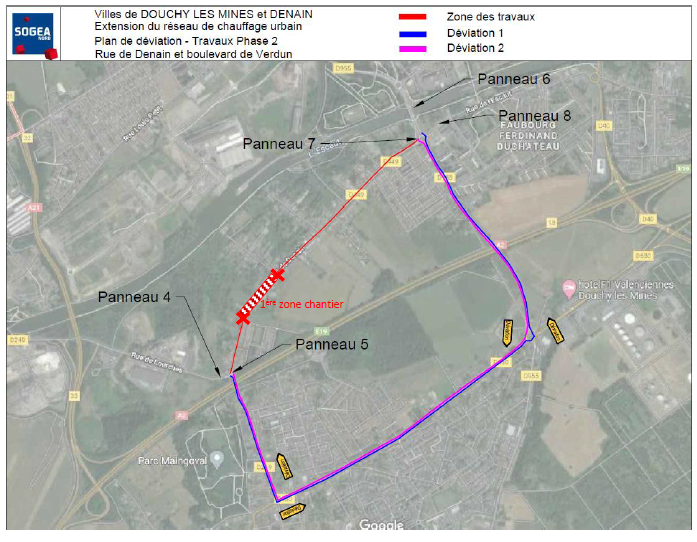 Plan des travaux du RCU de Denain, à Douchy-les-Mines